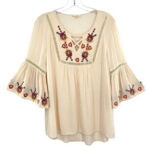Oddy Embroidered Cream Boho Peasant Top